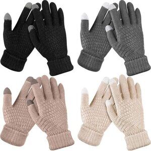 4 Pairs Women's Winter Touch Screen Gloves Warm Fleece Lined Knit Gloves